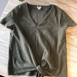 j crew t-shirt olive green tie knot